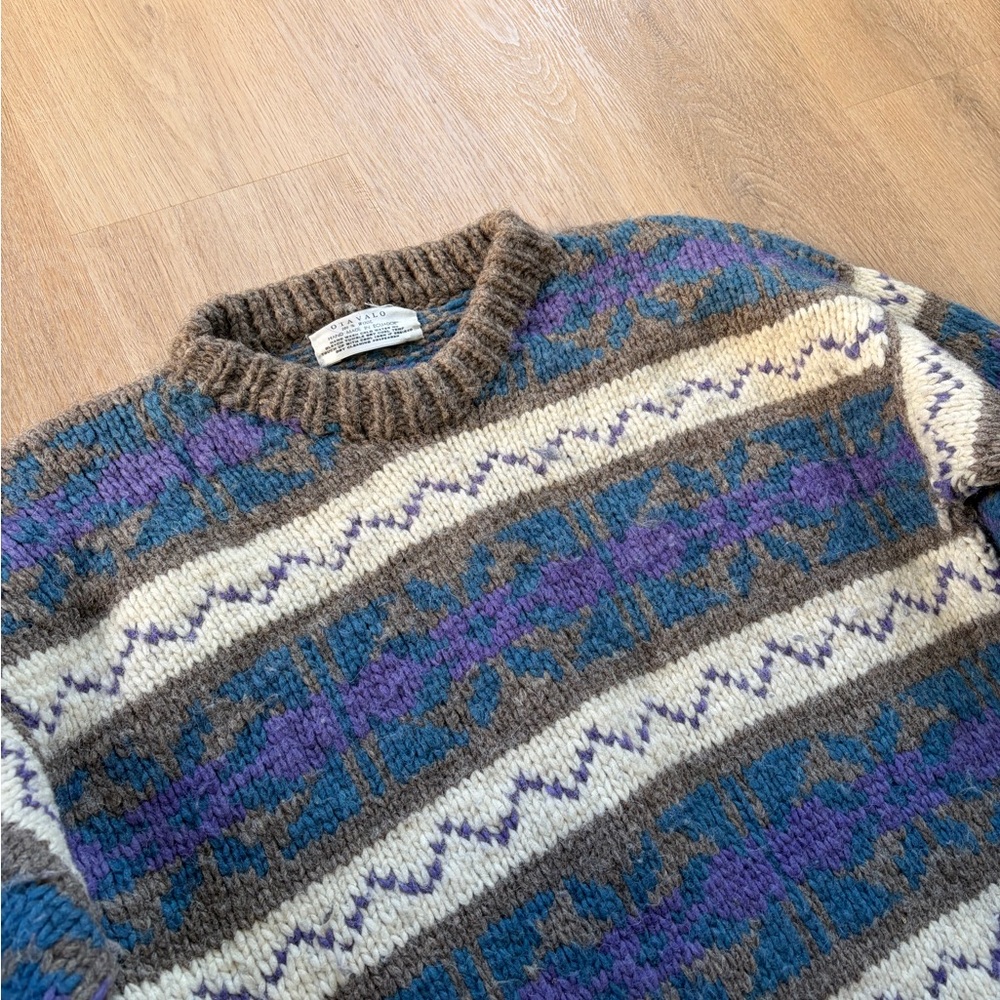 Wool Purple Multicolor Patterned Sweater Large - Picture 3 of 10
